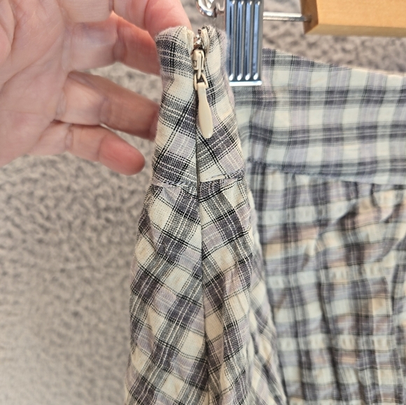 Urban Social Womens 2 Tiered Skirt Sz L Black & Tan Plaid  Side Zip Summer Days - Picture 7 of 8